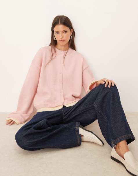 ASOS DESIGN knitted oversized cardigan with double layer in pink