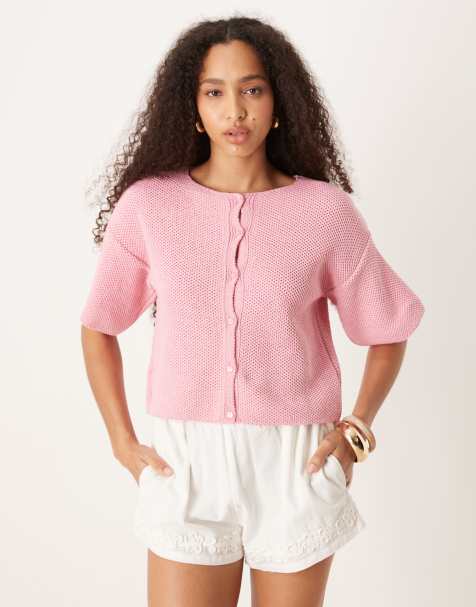 ASOS DESIGN knitted short sleeve cardigan in pink