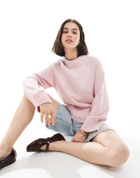 ASOS DESIGN knitted crew neck jumper with raglan sleeve in pink