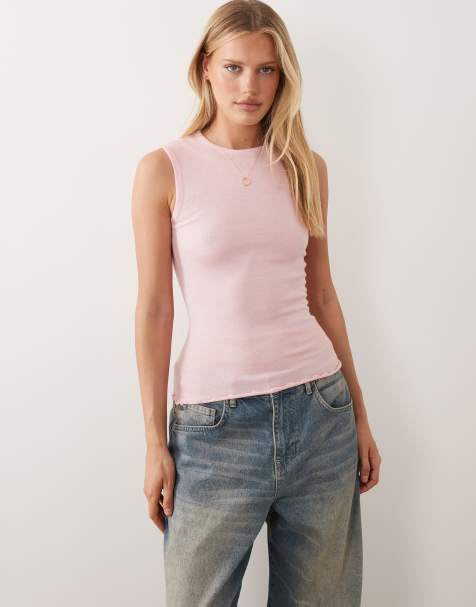 ASOS DESIGN knitted ruffle tank top in pink