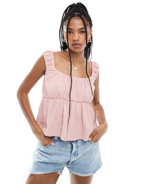 ASOS DESIGN textured babydoll top in pink
