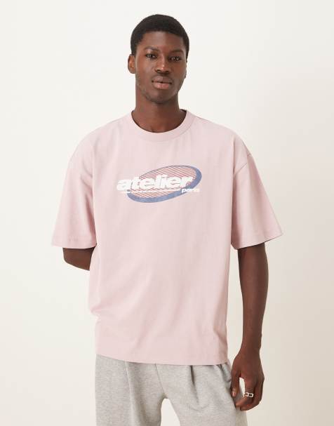 ASOS DESIGN heavyweight oversized t-shirt with text graphic in washed pink
