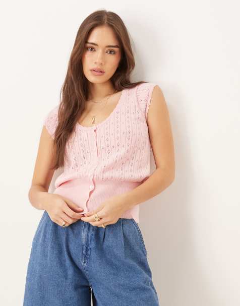 ASOS DESIGN knitted pointelle cardigan in pink