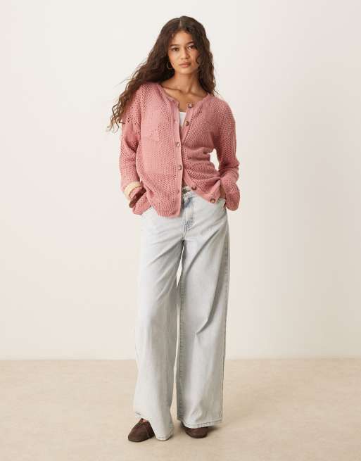 ASOS DESIGN – Różowy kardigan z koronowej dzianiny, 3 z 4