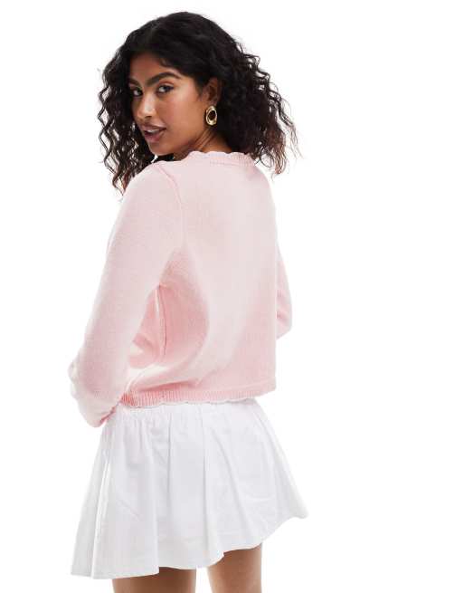 ASOS DESIGN – Różowy kardigan z ozdobnym ściegiem, 3 z 4