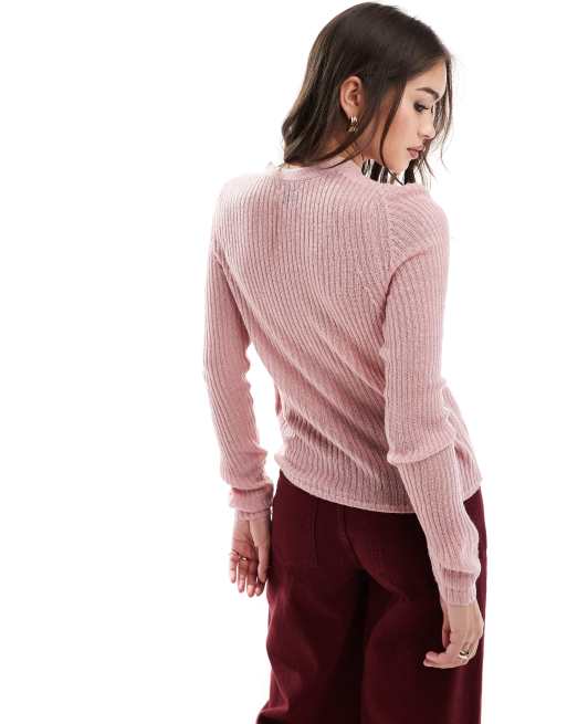 ASOS DESIGN – Różowy kardigan z zabudowanym dekoltem w szpic, 4 z 4