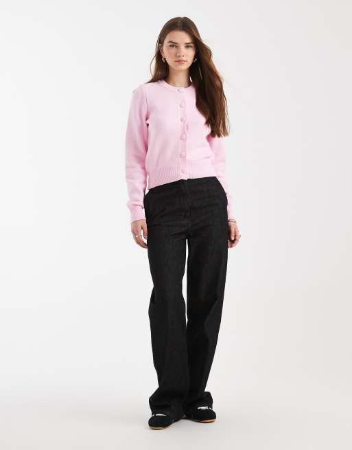 ASOS DESIGN – Różowy krótki i dopasowany kardigan z dzianiny, 4 z 4