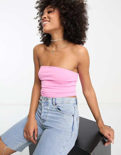 ASOS DESIGN – Różowy krótki top z dekoltem bandeau
