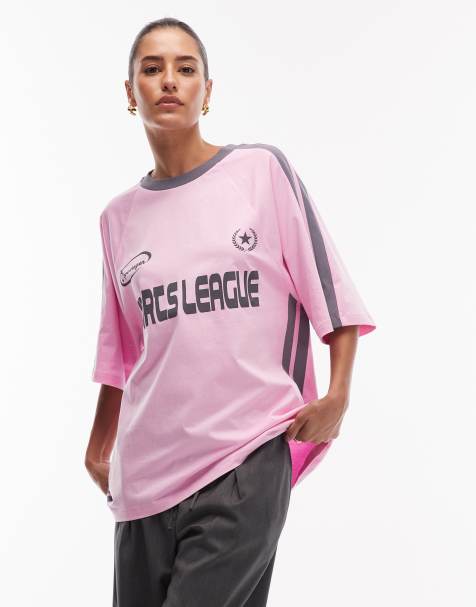 ASOS DESIGN – Różowy piłkarski T-shirt oversize z grafiką z napisem Sports League - view 1
