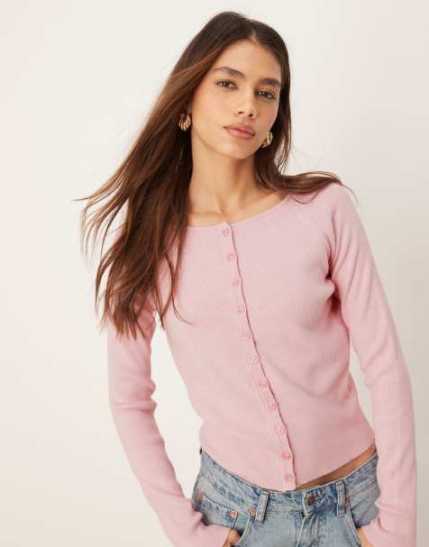 ASOS DESIGN fitted ribbed cardigan in pink