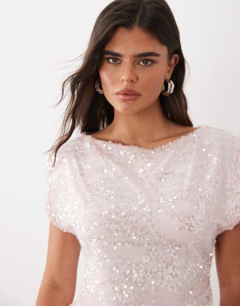 ASOS DESIGN – Różowy, prześwitujący top cekinowy z prostym dekoltem - view 1