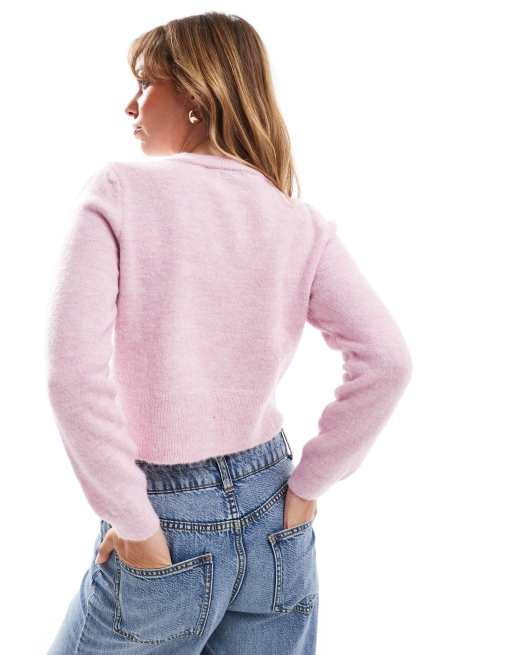 ASOS DESIGN – Różowy puszysty kardigan o dopasowanym kroju, 3 z 4