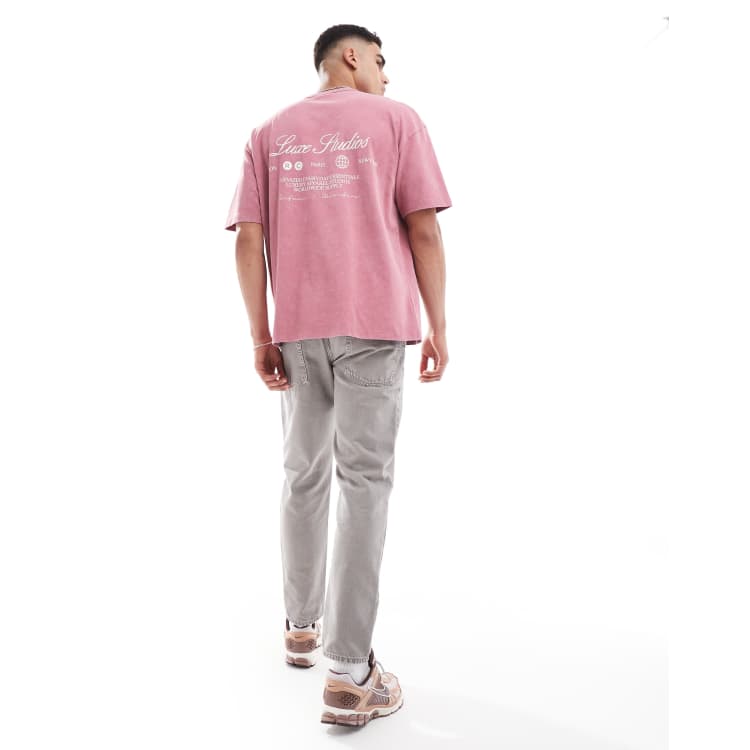 ❤︎an❤︎ ASOS DESIGN – Różowy sprany T-shirt oversize ze sportowym