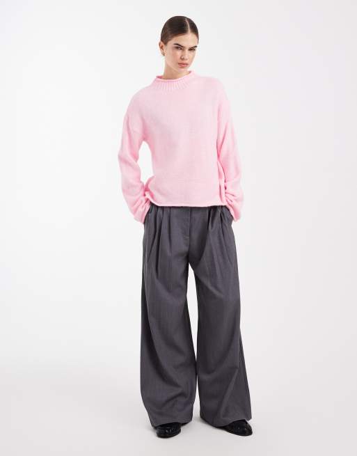ASOS DESIGN – Różowy sweter dzianinowy z zabudowanym dekoltem, 3 z 4