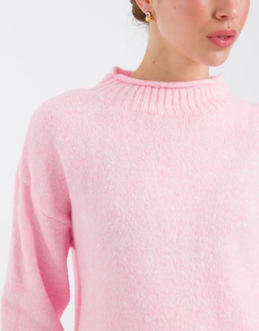 ASOS DESIGN – Różowy sweter dzianinowy z zabudowanym dekoltem, 4 z 4