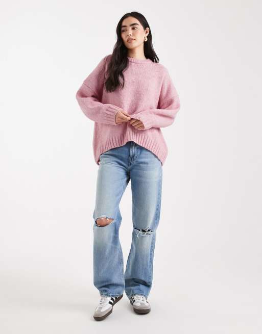 ASOS DESIGN – Różowy sweter oversize z okrągłym dekoltem, 3 z 4