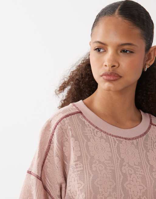 ASOS DESIGN – Różowy szydełkowany T-shirt oversize z dżerseju, 3 z 4