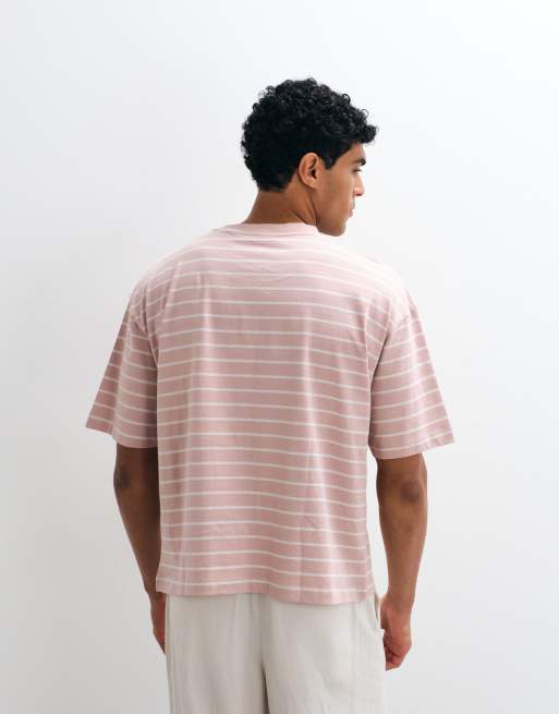 ASOS DESIGN – Różowy T-shirt oversize o pudełkowym kroju w paski, 4 z 5