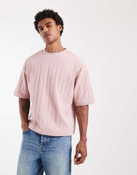 ASOS DESIGN – Różowy T-shirt oversize o pudełkowym kroju w szerokie prążki - view 1