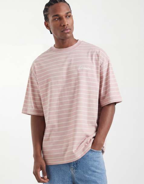ASOS DESIGN – Różowy T-shirt oversize w paski z haftowanym wzorem - view 1