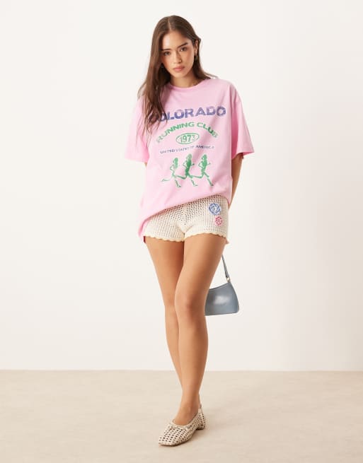 ASOS DESIGN – Różowy T-shirt oversize z grafiką i napisem Colorado Running Club