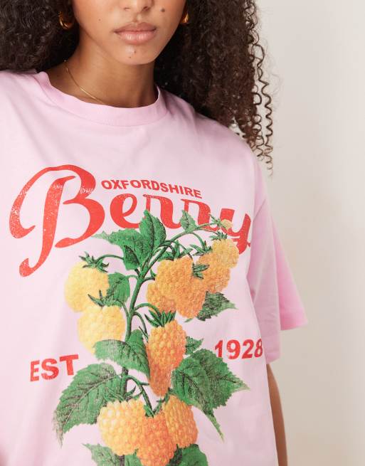 ASOS DESIGN – Różowy T-shirt oversize z grafiką z jagodami, 4 z 4