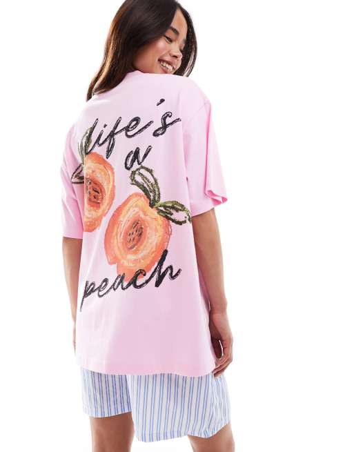 ASOS DESIGN – Różowy T-shirt oversize z grafiką z motywem brzoskwini na plecach