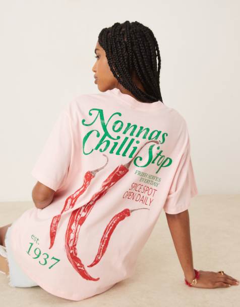 ASOS DESIGN – Różowy T-shirt oversize z grafiką z papryczkami chilli - view 1