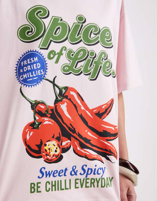 ASOS DESIGN – Różowy T-shirt oversize z grafiką z pikantnym chilli, 3 z 4