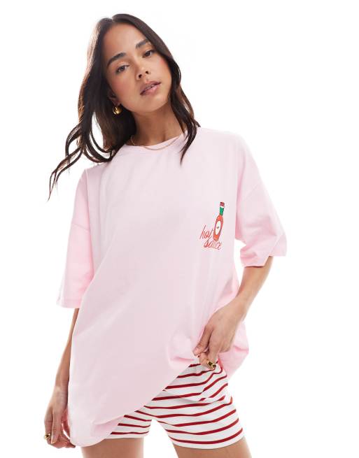 ASOS DESIGN – Różowy T-shirt oversize z nadrukiem ostrego sosu, 3 z 4