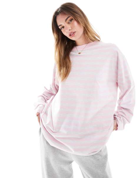 ASOS DESIGN – Różowy T-shirt z długimi rękawami, w paski - view 1