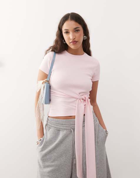 ASOS DESIGN – Różowy T-shirt z krótkimi rękawami i wiązaniem z boku - view 1