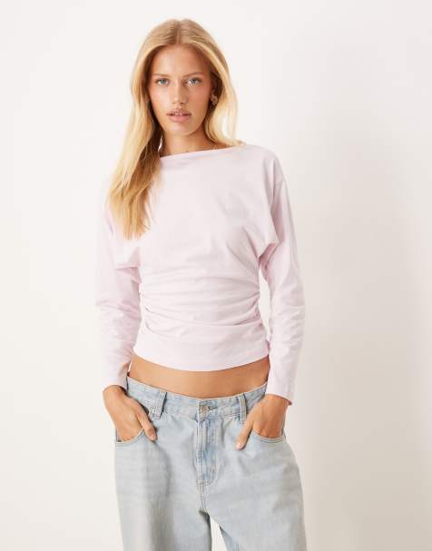 ASOS DESIGN – Różowy taliowany top z prostym dekoltem, drapowaniem i nietoperzowymi rękawami - view 1