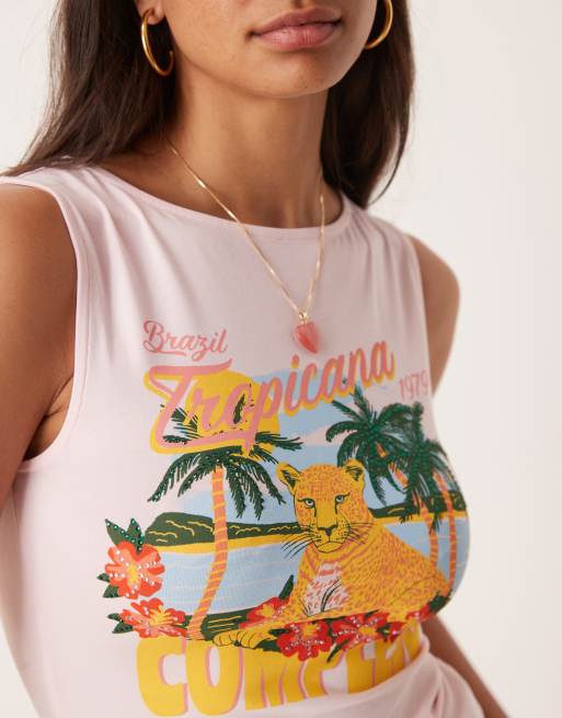ASOS DESIGN – Różowy top bez rękawów z dekoltem łódkę i nadrukiem, 2 z 4
