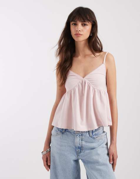 ASOS DESIGN – Różowy top na ramiączkach w stylu babydoll z ozdobnym wykończeniem - view 1