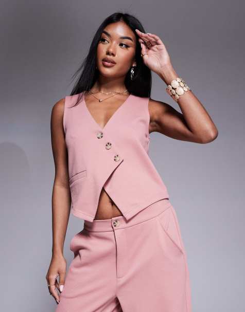 ASOS DESIGN co-ord asymmetric waistcoat top in pink