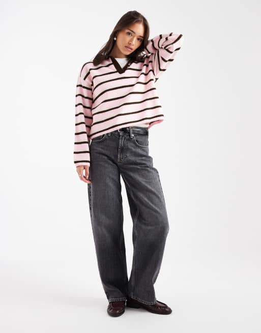 ASOS DESIGN – Różowy top polo z puszystej dzianiny w paski, 2 z 4
