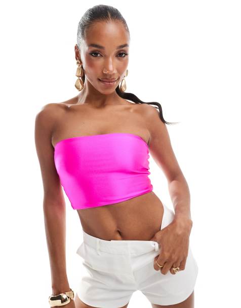 ASOS DESIGN – Różowy top typu bandeau w dyskotekowym stylu - view 1