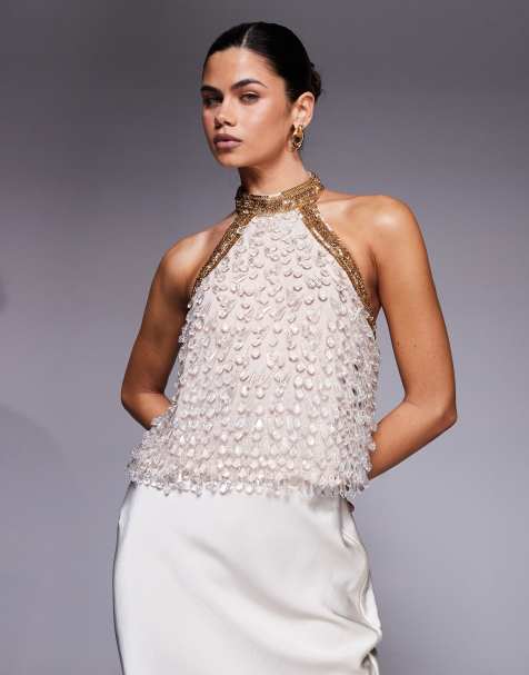 ASOS DESIGN – Różowy zdobiony top z dekoltem halter - view 1