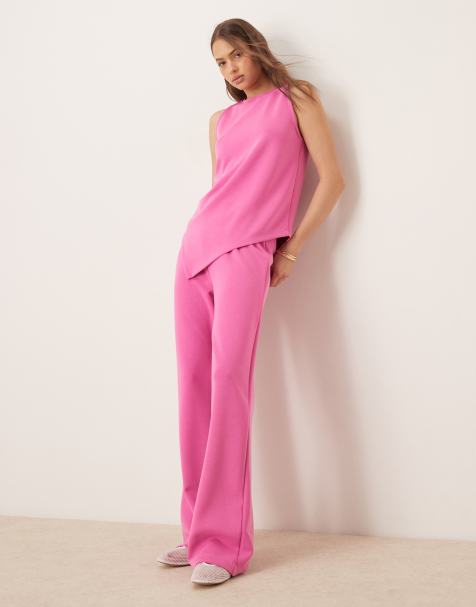 ASOS DESIGN – Różowy zestaw z tkaniny cupro: asymetryczny podkoszulek i spodnie - view 1