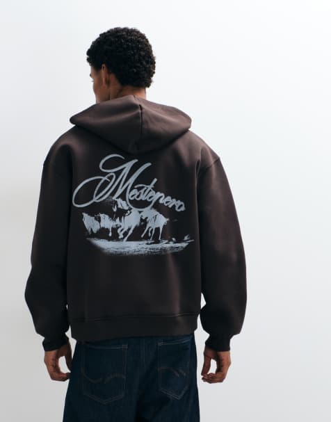 ASOS DESIGN rozpinana bluza z kapturem o regularnym kroju z nadrukiem konia na plecach, brązowa - view 1