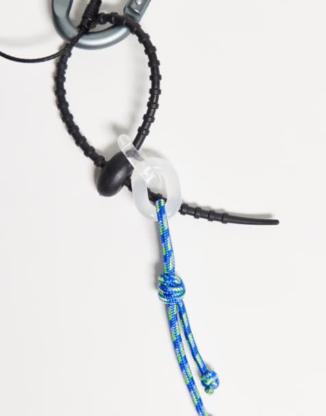 ASOS DESIGN rubber zip tie carabiner jeans clip bag charm in silver - view 2