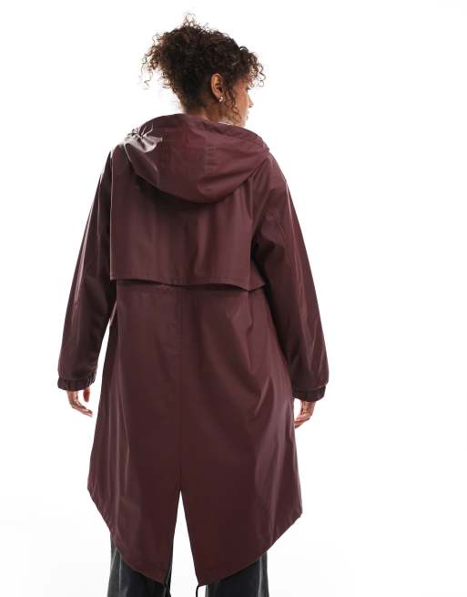 ASOS DESIGN - Rubberen parka met contrasterend detail in bordeauxrood, 3 van 4