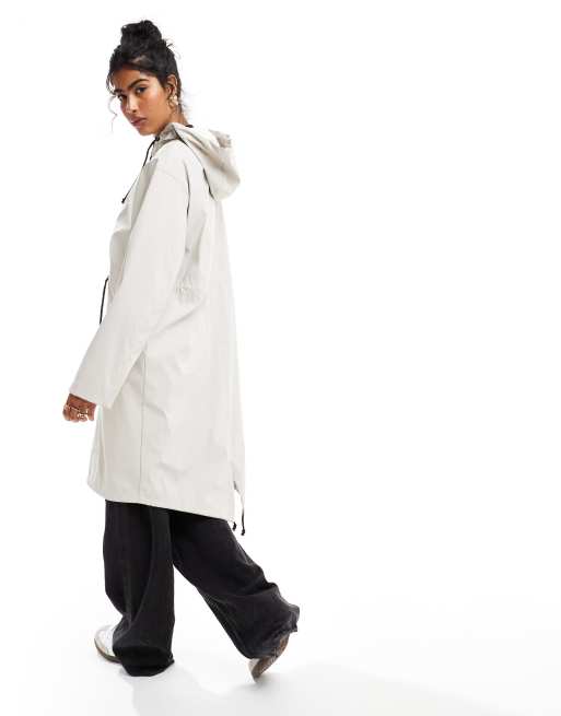 ASOS DESIGN - Rubberen parka met lange pasvorm en trekkoord in naturel, 4 van 4