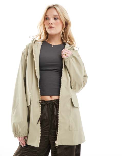 ASOS DESIGN - Rubberen regenjas in saliegroen - view 1