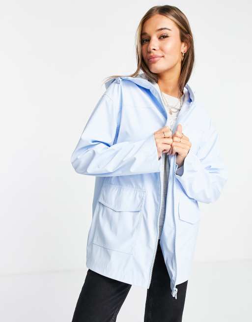 ASOS DESIGN - Rubberen regenjas met stiksel in blauw |