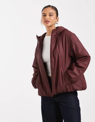 Asos Design Rubberised Hooded Rainwear Bomber Jacket In Red