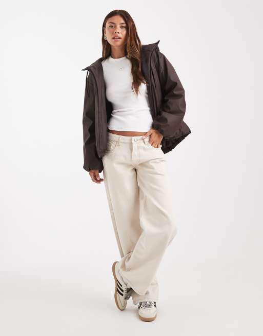 ASOS DESIGN rubberised hooded rainwear bomber jacket in chocolate, 4 of 4