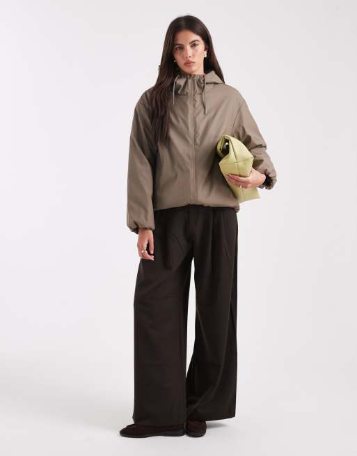 ASOS DESIGN rubberised hooded rainwear bomber jacket in mushroom, 2 of 4
