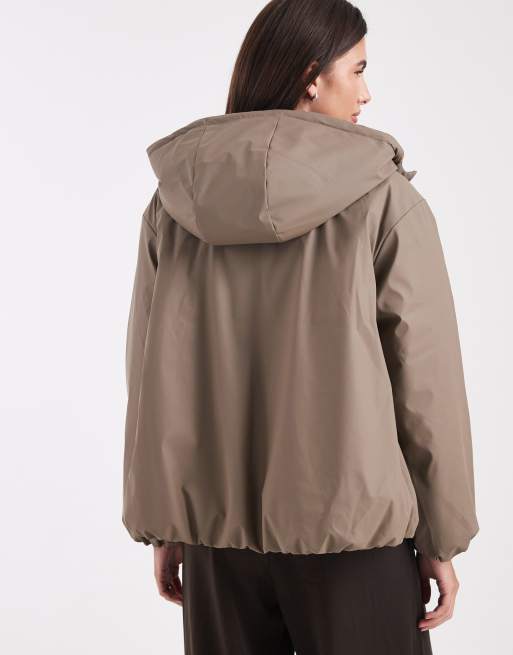 ASOS DESIGN rubberised hooded rainwear bomber jacket in mushroom, 4 of 4